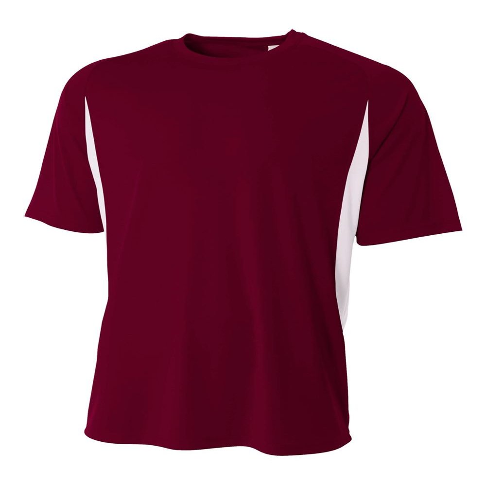 A4 N3181 - Men's Cooling Performance Color Blocked Shorts Sleeve Crew Shirt Maroon/White