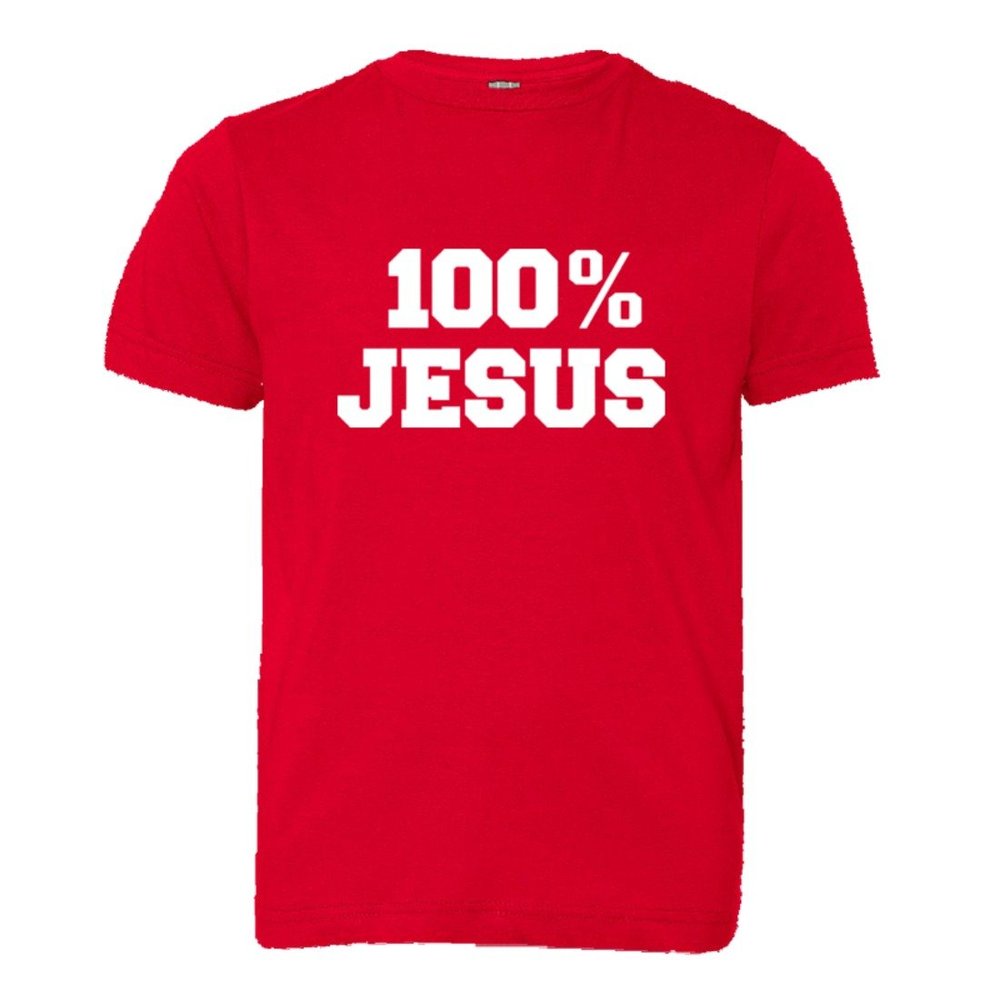 Youth 100 Percent Jesus I Love God Jesus Neymar HQ Tee-Red-XL