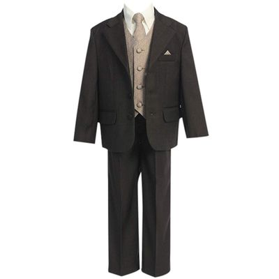 HBDesign Boys'2 Piece 3 Button Notch Lapel Slim Trim Fit Casual Suite Dark Brown
