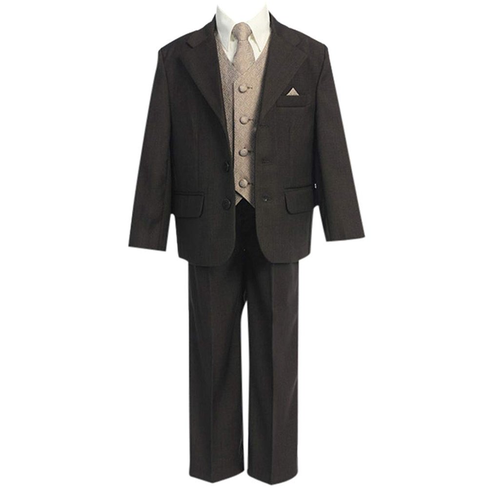 HBDesign Boys'2 Piece 3 Button Notch Lapel Slim Trim Fit Casual Suite Dark Brown