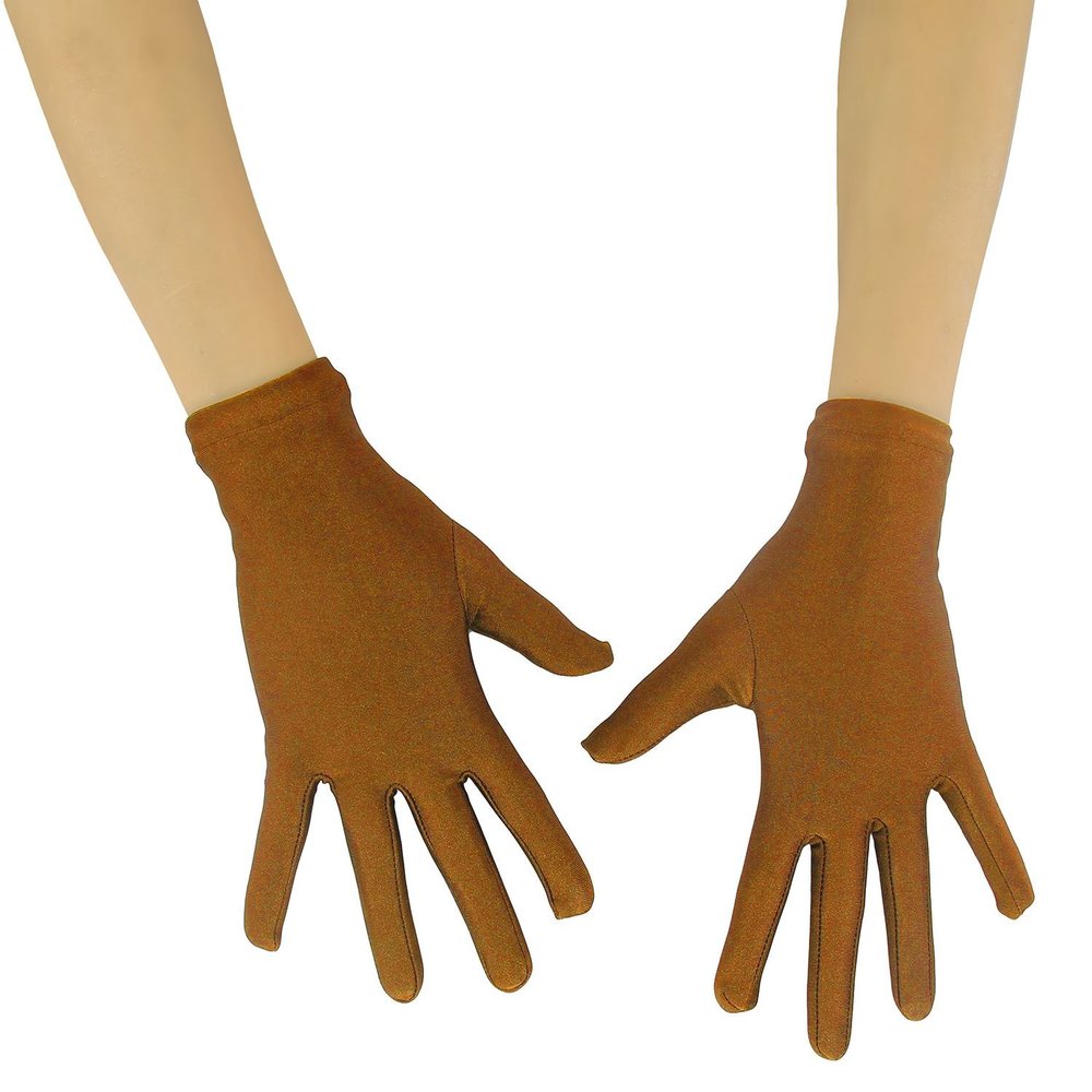 Ensnovo Adult Wrist Length Spandex Full Finger Stretchy Short Gloves Brown M