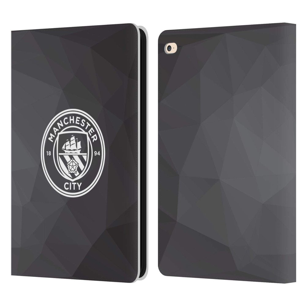 Head Case Designs Officially Licensed Manchester City Man City FC Black White Mono Badge Geometric Leather Wallet Case Compatible with Apple iPad Air 2 (2014)