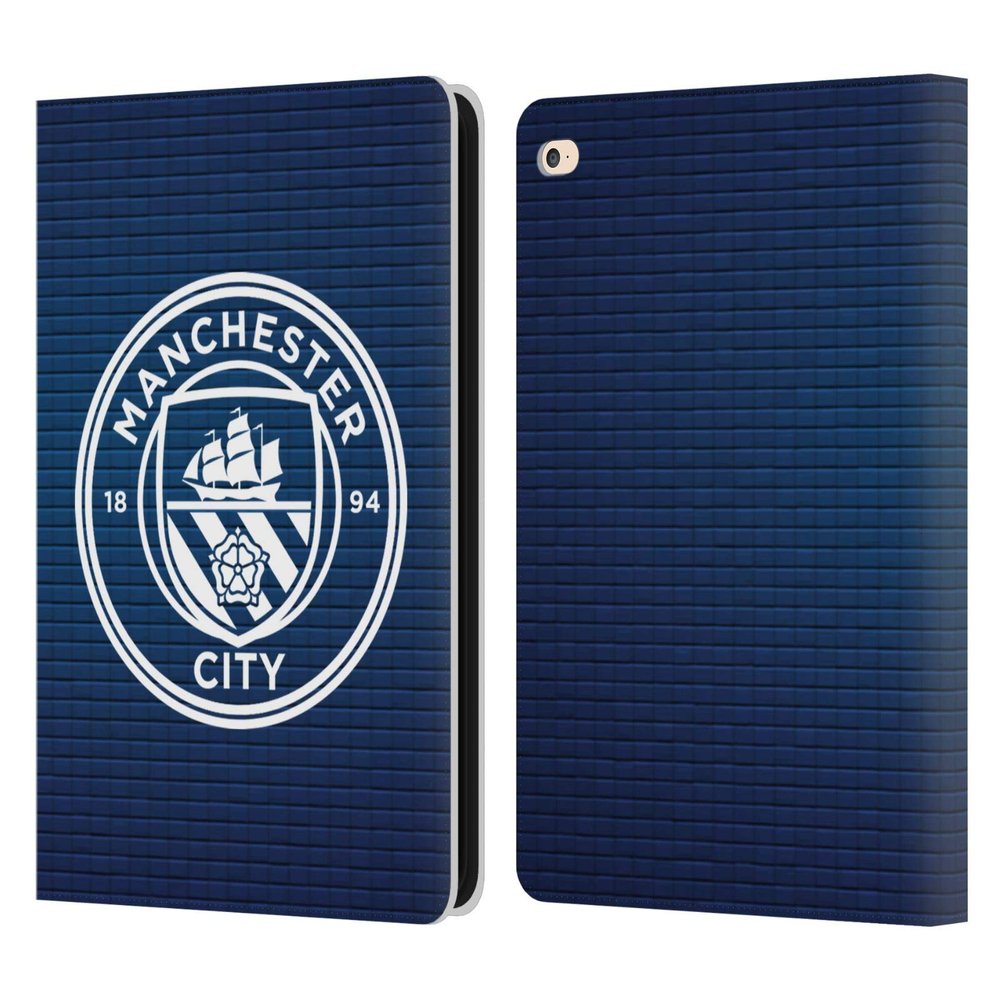 Head Case Designs Officially Licensed Manchester City Man City FC Obsidian Tile White Mono Badge Pixels Leather Wallet Case Compatible with Apple iPad Air 2 (2014)