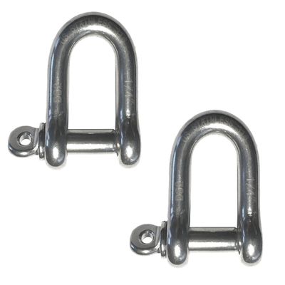 US Stainless 2 Pieces Stainless Steel 316 Forged D Shackle 1/4" Marine Greade Dee
