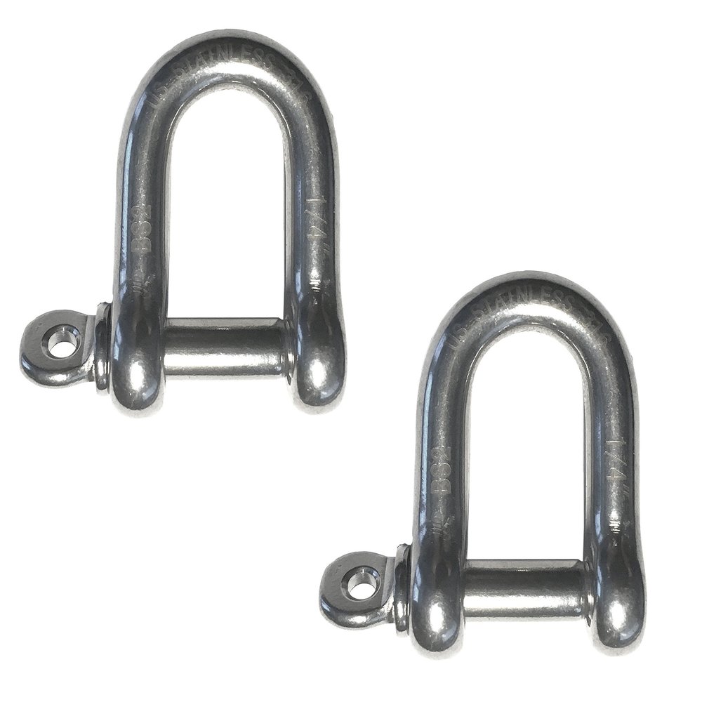 US Stainless 2 Pieces Stainless Steel 316 Forged D Shackle 1/4" Marine Greade Dee