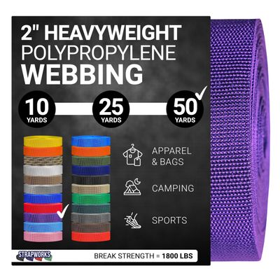 Strapworks Heavyweight Polypropylene Webbing - Heavy Duty Poly Strapping for Outdoor DIY Gear Repair, 2 Inch x 50 Yards - Purple