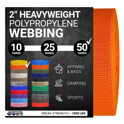 Strapworks Heavyweight Polypropylene Webbing - Heavy Duty Poly Strapping for Outdoor DIY Gear Repair, 2 Inch x 50 Yards - Yellow Gold