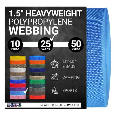 Strapworks Heavyweight Polypropylene Webbing - Heavy Duty Poly Strapping for Outdoor DIY Gear Repair, 1.5 Inch x 25 Yards, Powder Blue