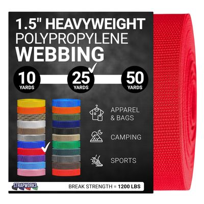 Strapworks Heavyweight Polypropylene Webbing - Heavy Duty Poly Strapping for Outdoor DIY Gear Repair, 1.5 Inch x 25 Yards, Red