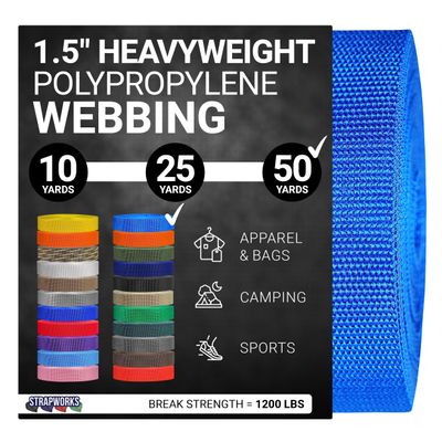 Strapworks Heavyweight Polypropylene Webbing - Heavy Duty Poly Strapping for Outdoor DIY Gear Repair, 1.5 Inch x 50 Yards, Pacific Blue
