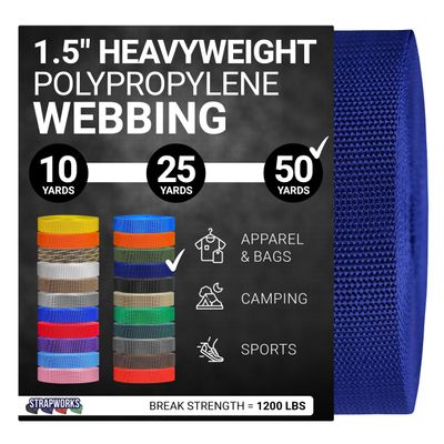 Strapworks Heavyweight Polypropylene Webbing - Heavy Duty Poly Strapping for Outdoor DIY Gear Repair, 1.5 Inch x 50 Yards, Navy Blue