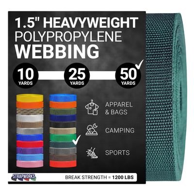 Strapworks Heavyweight Polypropylene Webbing - Heavy Duty Poly Strapping for Outdoor DIY Gear Repair, 1.5 Inch x 50 Yards, Forest Green