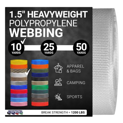 Strapworks Heavyweight Polypropylene Webbing - Heavy Duty Poly Strapping for Outdoor DIY Gear Repair, 1.5 Inch x 10 Yards, White