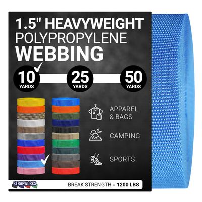 Strapworks Heavyweight Polypropylene Webbing - Heavy Duty Poly Strapping for Outdoor DIY Gear Repair, 1.5 Inch x 10 Yards, Powder Blue