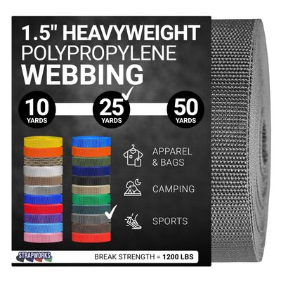 Strapworks Heavyweight Polypropylene Webbing - Heavy Duty Poly Strapping for Outdoor DIY Gear Repair, 1.5 Inch x 25 Yards, Charcoal