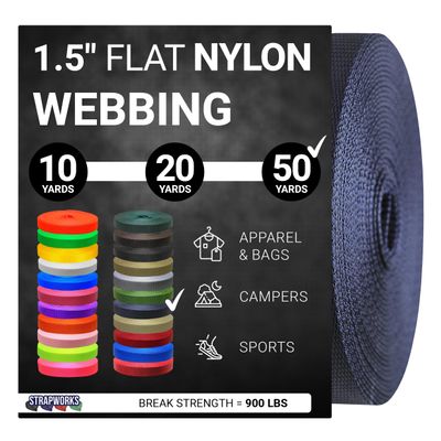 Strapworks 1.5 Inch Heavy Duty Nylon Webbing Strap Roll for Belt, Backpack, Sling, Collar, Leash, Strapping and More, 50 Yards, Navy Blue