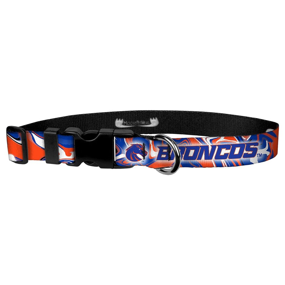 Boise State University Broncos Dog Collar Adjustable Pet Collars, Pet Wear, 1 Inch Wide, Medium, Bronco Swirl