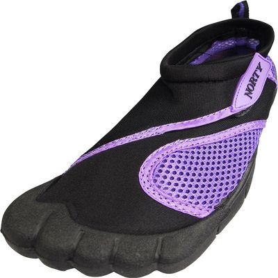 NORTY Women's Water Shoes - Aqua Swim Socks for Beach, Boat, and Pool - Skeletoe Barefoot Design - Cruise Ship Essentials - Hiking and Camping Footwear - Black/Purple,Size 5