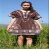 Ladies Dashiki Shirt with Elastic Pull in Waist Open Collar Brown sz M view 2