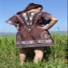 Ladies Dashiki Shirt with Elastic Pull in Waist Open Collar Brown sz M view 4