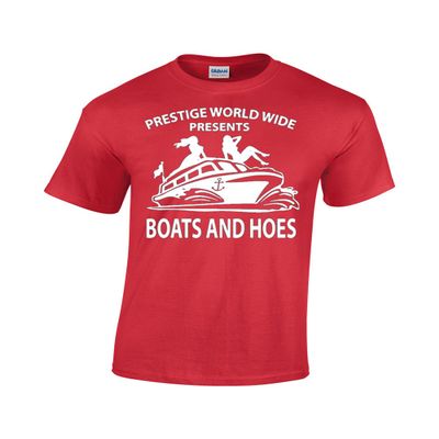 CBTWear Prestige Worldwide Boats and Hoes Funny Movie Inspired Tee Step Brothers Drinking Men's T-Shirt (X-Large, Red)