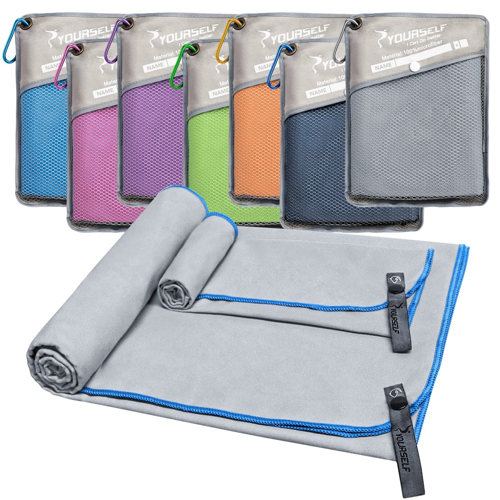 SYOURSELF 2 Pack Microfiber Camping Towel, Quick Dry Towel, Soft Absorbent Compact Travel Gym Workout Sweat Towel for Beach Yoga Swim Travel Camping Hiking Backpack Essentials (XL:72"x32"+12"x24")