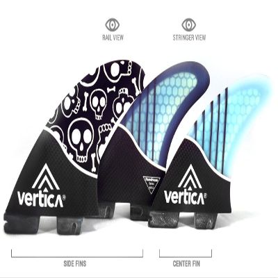 Tri Set Thruster Surfboard Fins / Compatible with FCS FCS2 FCSII Futures Fins / Performance Core Honeycomb Carbon Fiber / Medium-Large Size / RoundHouse Series Blue Model / Compares to FCS Al Merrick GAM or Futures AM2
