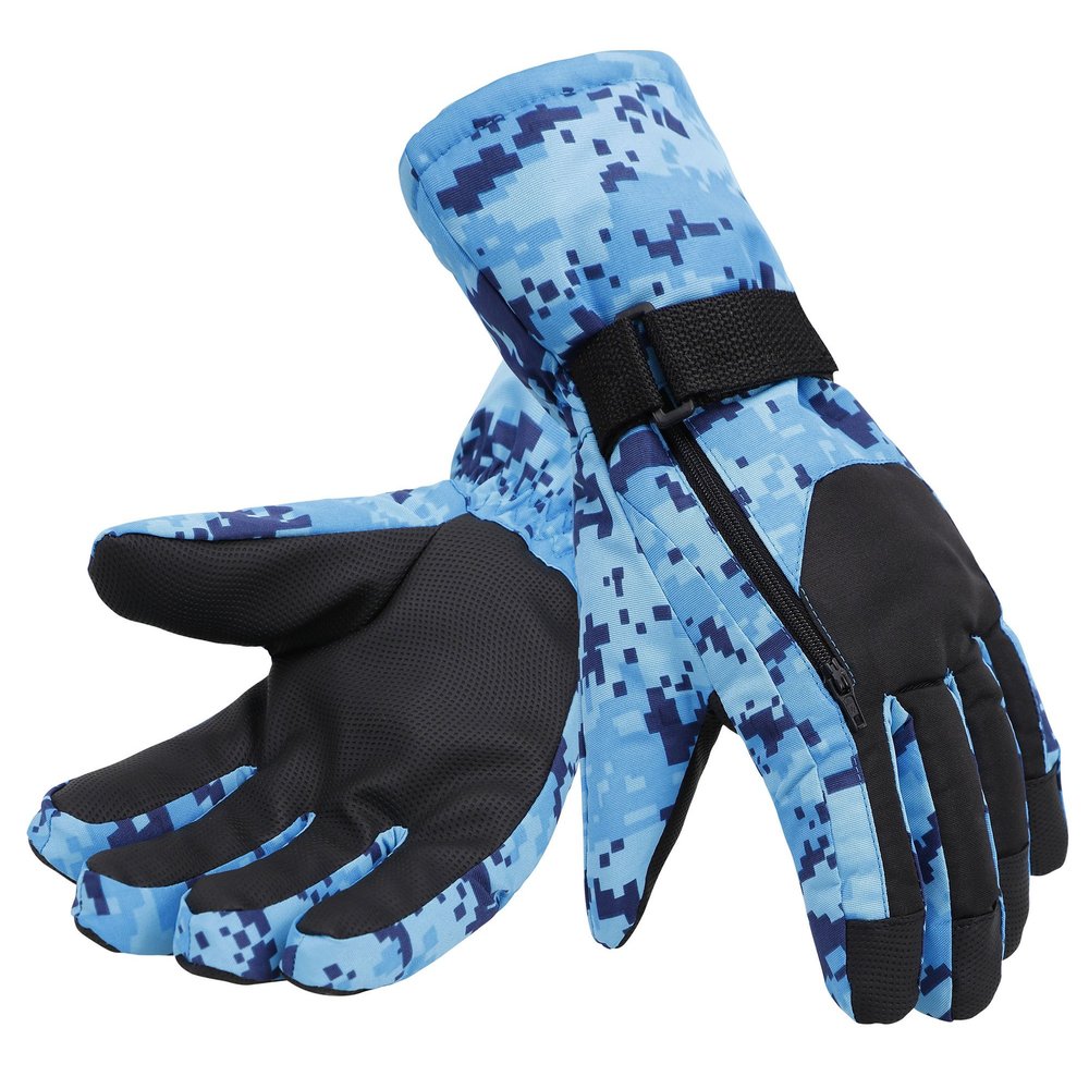 Simplicity Men's Thinsulate Lined Waterproof Winter Ski Gloves,L,Blue Camo