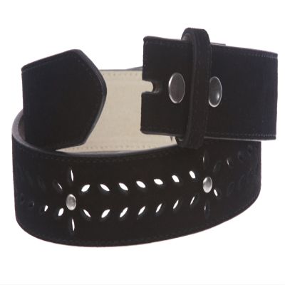 1 1/2" (38 mm) Snap on Suede Perforated Studded Leather Belt Strap, Black | 38"