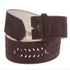 1 1/2" (38 mm) Snap on Suede Perforated Studded Leather Belt Strap, Brown | 34"