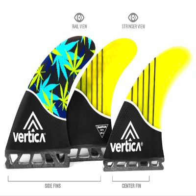 Tri Set Thruster Surfboard Fins / Compatible with FCS FCS2 FCSII Futures Fins / Performance Core Honeycomb Carbon Fiber / Medium-Large Size / RoundHouse Series Yellow Model / Compares to FCS Performers model