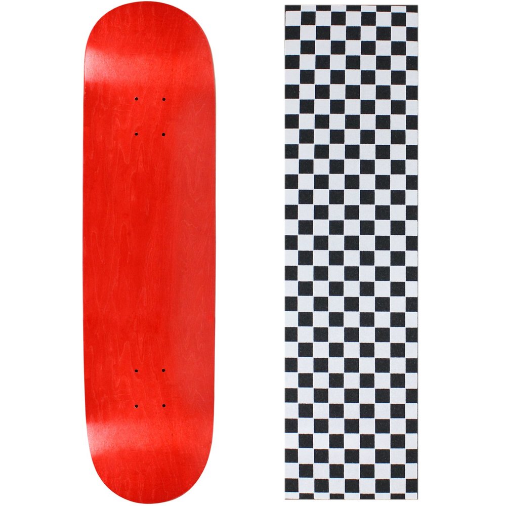 Moose Blank Skateboard Deck - Stained RED - 7.5" Checker White Grip