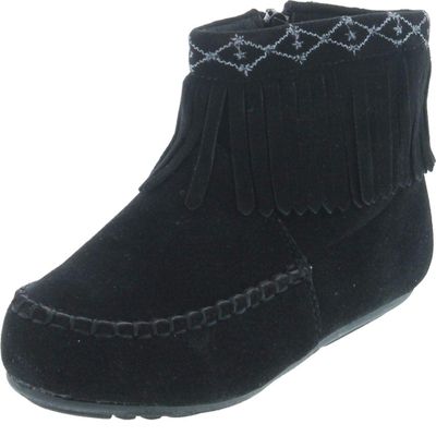 BETANI Denise-5 Girl's Kids Embroidered Fringe Mocassin Low Heel Ankle Booties,Black,11