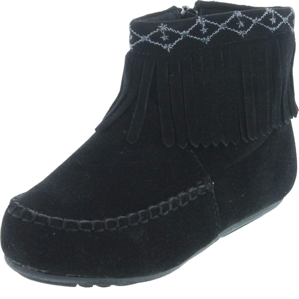 BETANI Denise-5 Girl's Kids Embroidered Fringe Mocassin Low Heel Ankle Booties,Black,11