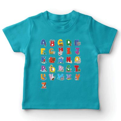 lepni.me Kids T-Shirt The Alphabet, ABC Song Back to School or Graduation Gifts (9-11 Years Light Blue Multi Color)