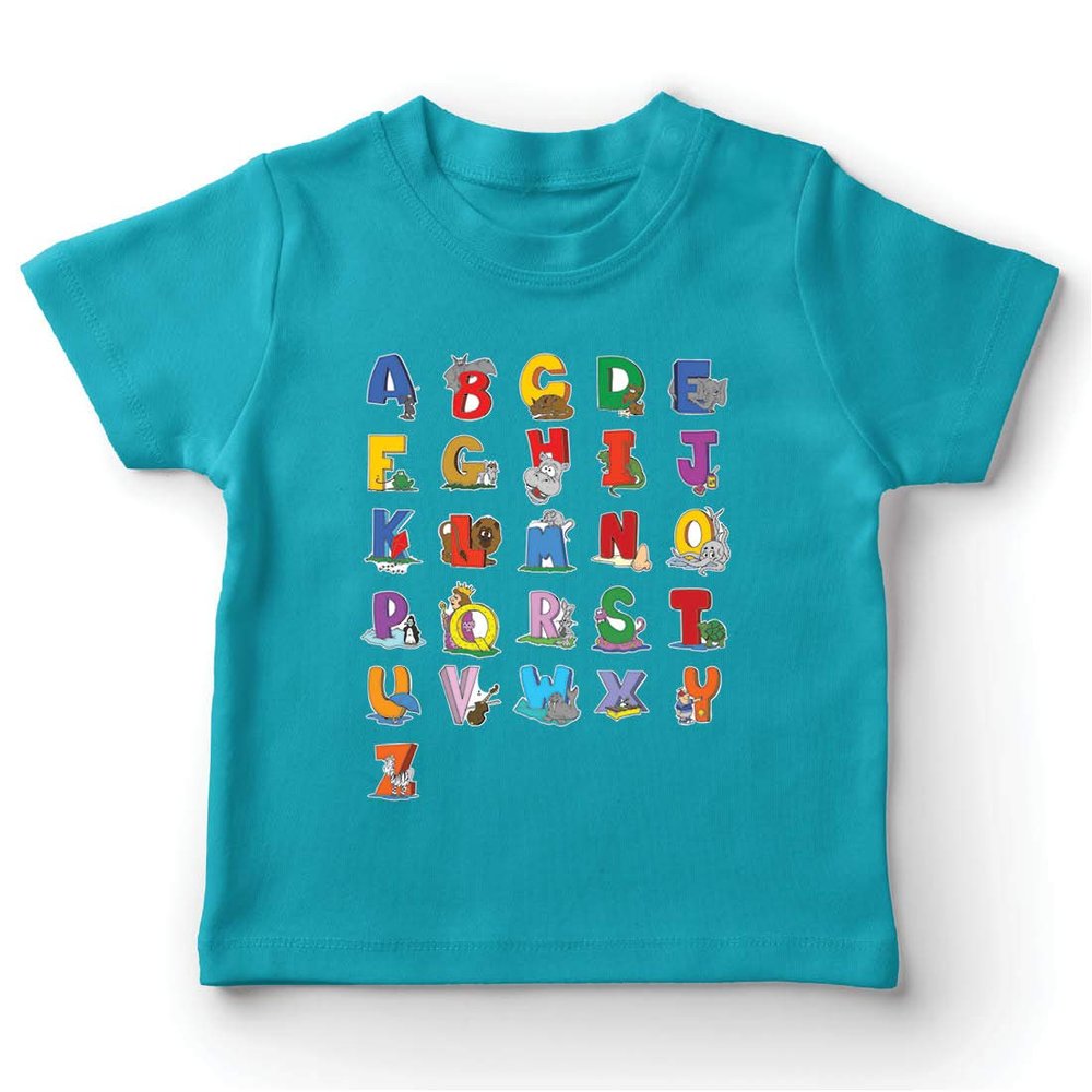 lepni.me Kids T-Shirt The Alphabet, ABC Song Back to School or Graduation Gifts (9-11 Years Light Blue Multi Color)