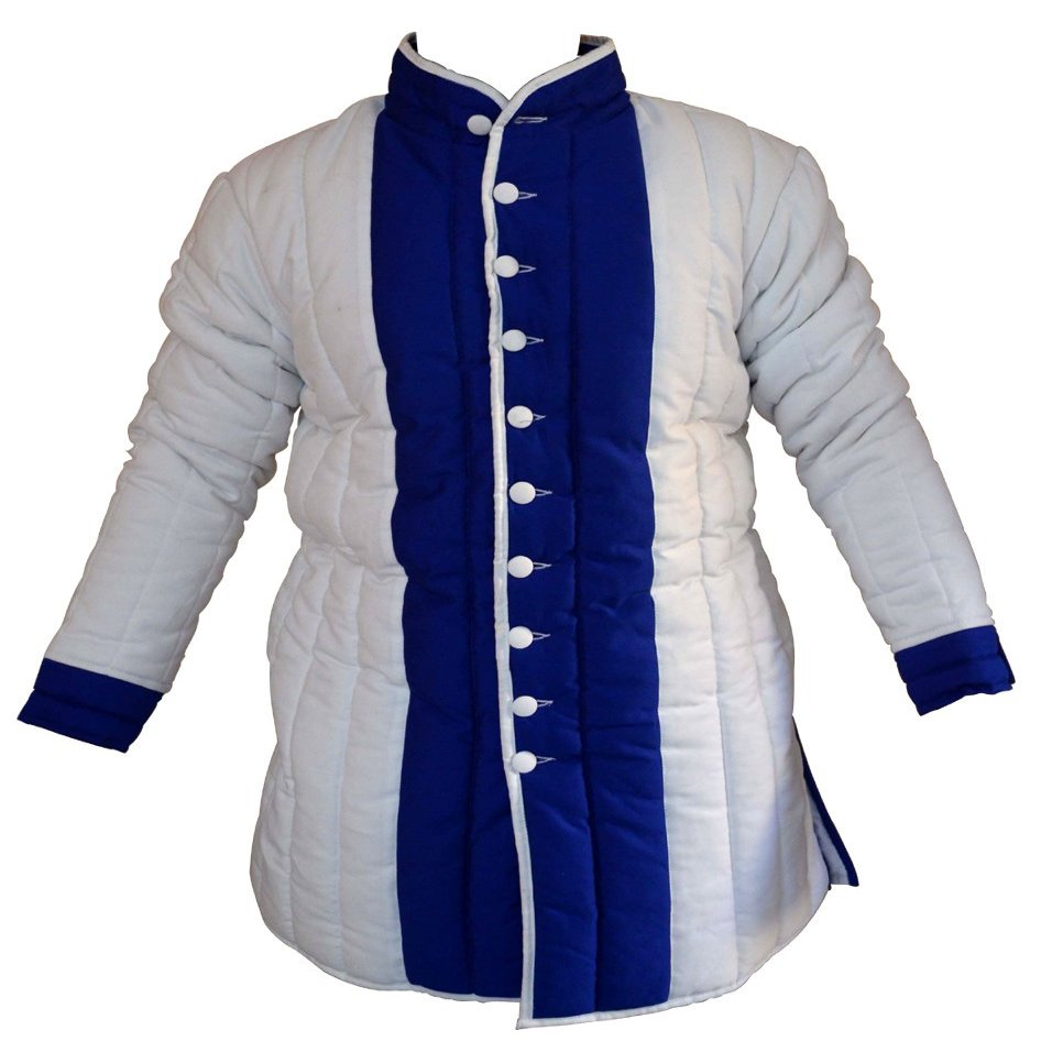 Thick Padded Gambeson White with Blue ABS (White and Blue, 49)