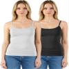 Emmalise Women Layering Basic Short Camisole Cami Adjustable Strap Tank Top - 2Pk - Black, White, M,Medium view 1