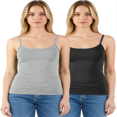Emmalise Women's Basic Short Camisole Adjustable Strap Layering Cami Tank Top (2Pk Black, Hgry, Medium)