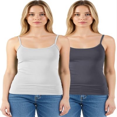 Emmalise Women's Basic Short Camisole Adjustable Strap Layering Cami Tank Top (2Pk White, Charcoal Grey, Medium)