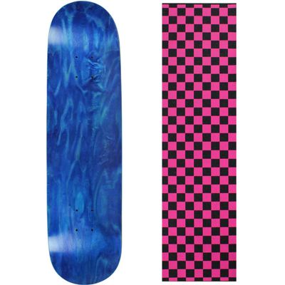 Moose Skateboard Deck Blank Stained Blue 8.25" Checker Pink Grip