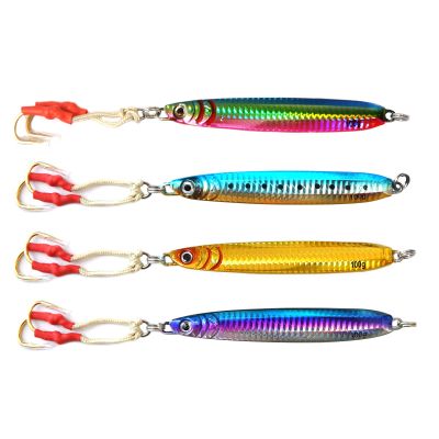 Fish WOW! 4pcs 100g Fishing Metal Vertical Trolling jig 3.5oz Knife Jig with Two Assist Hooks 4 Colors