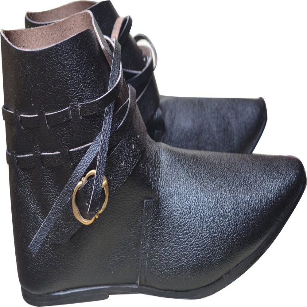 Allbeststuff Hand Made Medieval Leather Shoes Black Renaissance Boot (Black, 4)