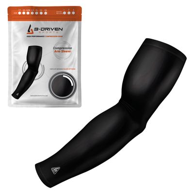 B-Driven Sports Pro-Fit Compression Arm Sleeve - Athletic Sports Support for Baseball, Basketball, Football, Softball, Running, Gaming, Volleyball, Men, Women, Youth - Black XX-Large (Adult) (1pc)