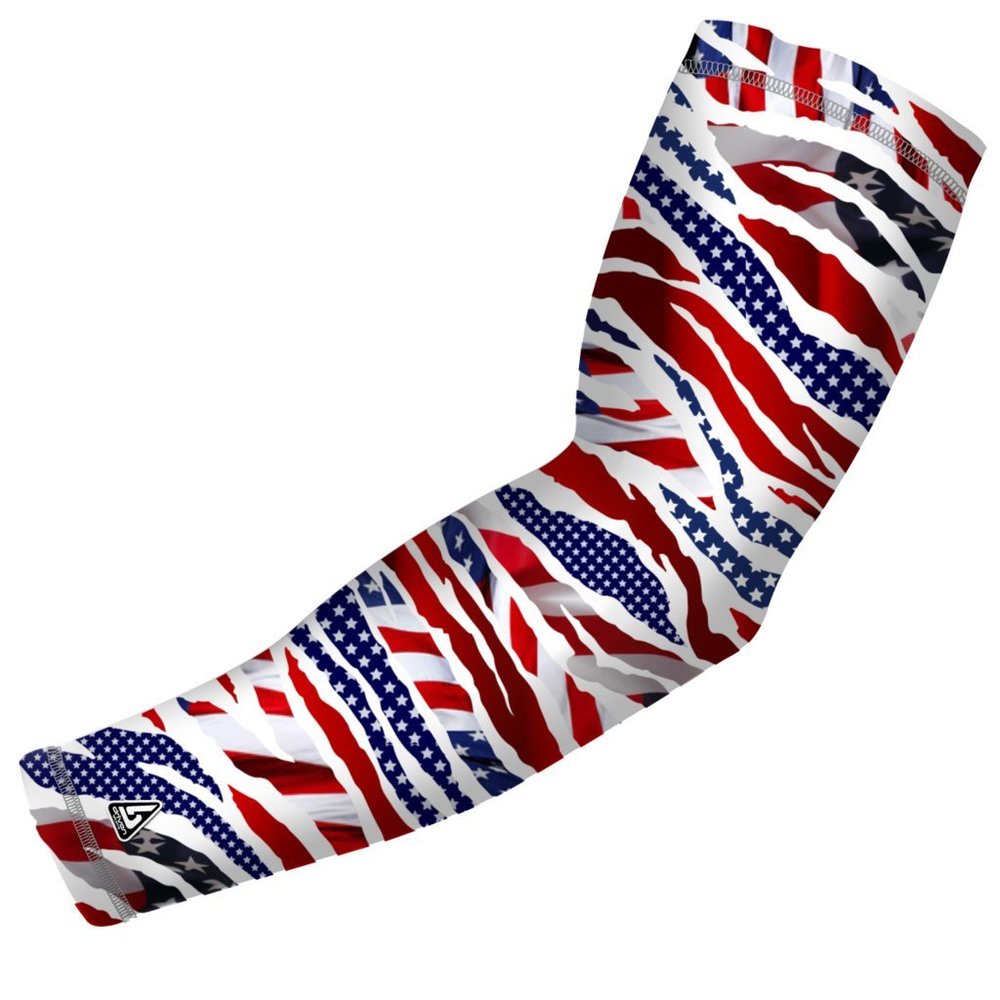 B-Driven Premium Pro-Fit Sports Compression Arm Sleeve (Single) Patriotic Designs Baseball Arm Sleeves - Men Women Youth