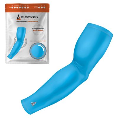 B-Driven Sports Pro-Fit Compression Arm Sleeve - Athletic Sports Support for Baseball, Basketball, Football, Softball, Running, Volleyball, Men, Women, Youth - Baby Blue XXX-L (Adult) (1pc)
