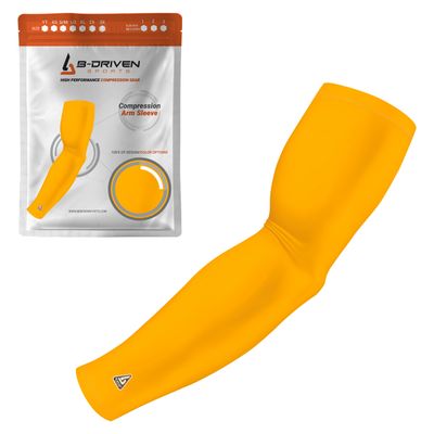 B-Driven Sports Pro-Fit Compression Arm Sleeve - Athletic Sports Support for Baseball, Basketball, Football, Softball, Running, Volleyball, Men, Women, Youth - YellowMLB XXX-L (Adult) (1pc)