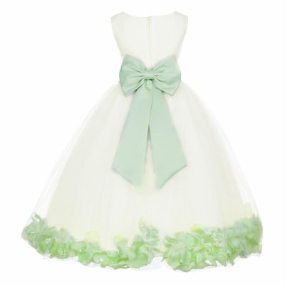 Wedding Pageant Rose Flower Petals Tulle Ivory Flower Girl Dress Toddler Recital 302T 12