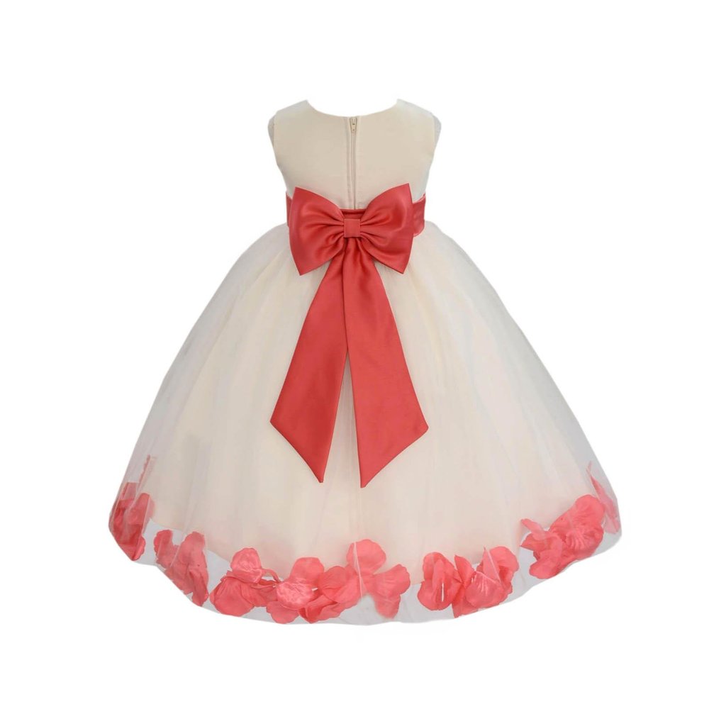 Wedding Pageant Rose Flower Petals Tulle Ivory Flower Girl Dress Toddler Recital 302T 4