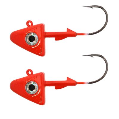 Qty 2 Fish WOW! 8oz Shad Jig Head 32786 MUSTAD Hook 2X Strong 10/0 Black Nickel Hooks Jigheads - Red